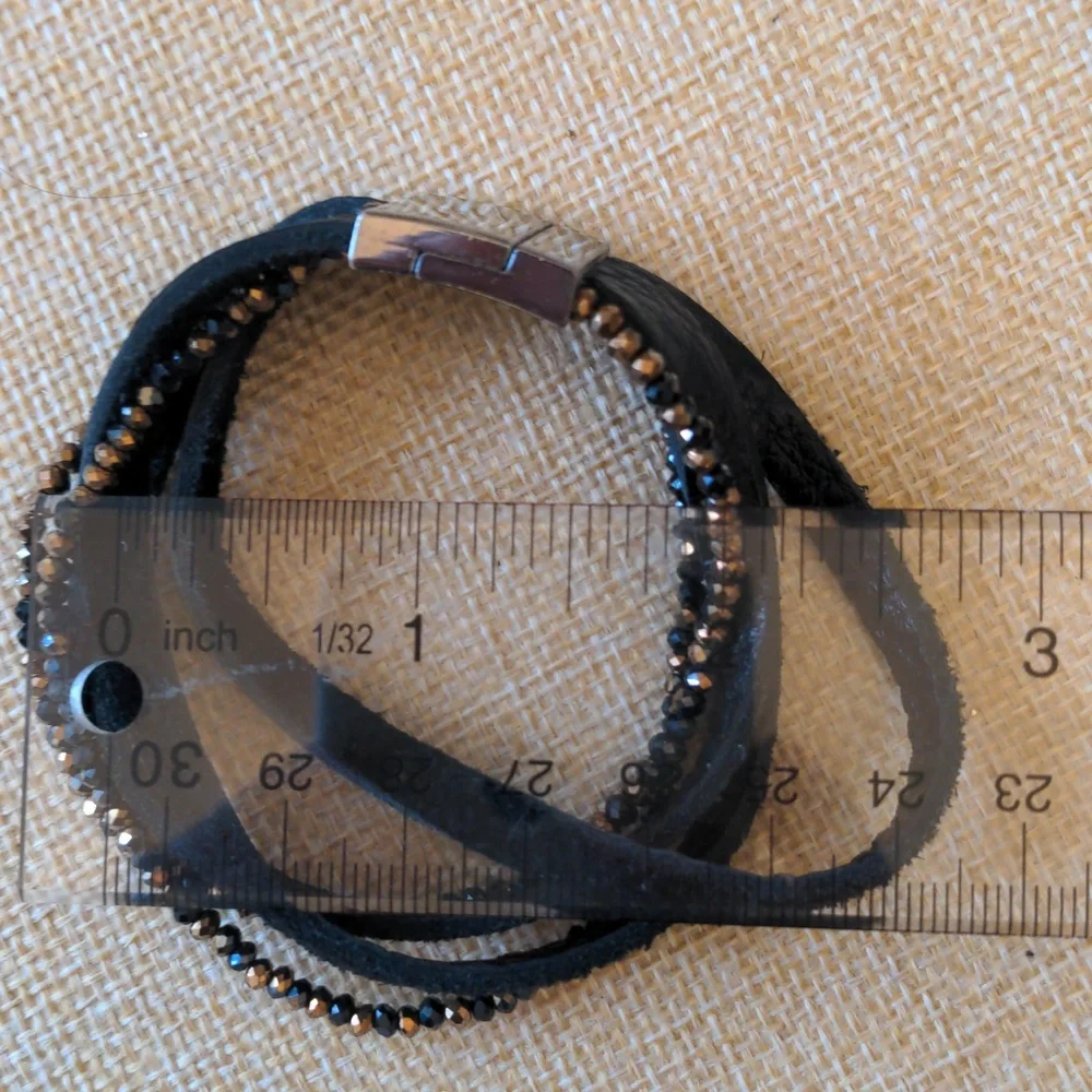 Chan Luu Style Black Leather Bracelet With Crystals